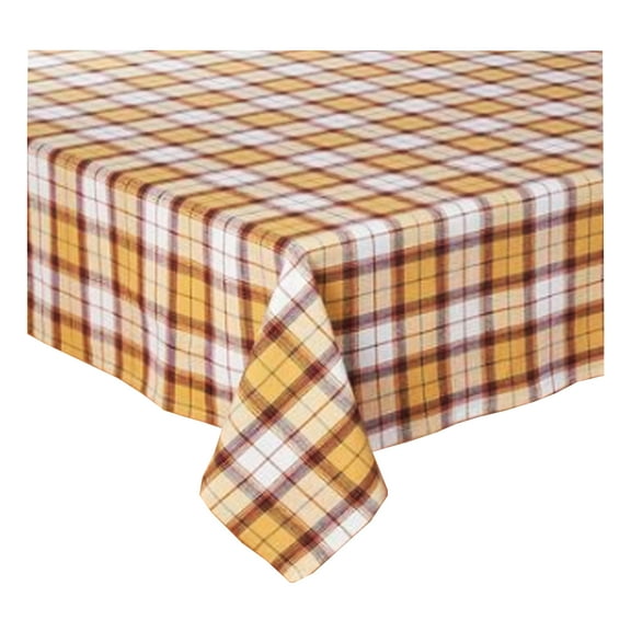 Fall Hayride Plaid Tablecloth Multi-color Cottage Classic Metallic Threads (60 Round)