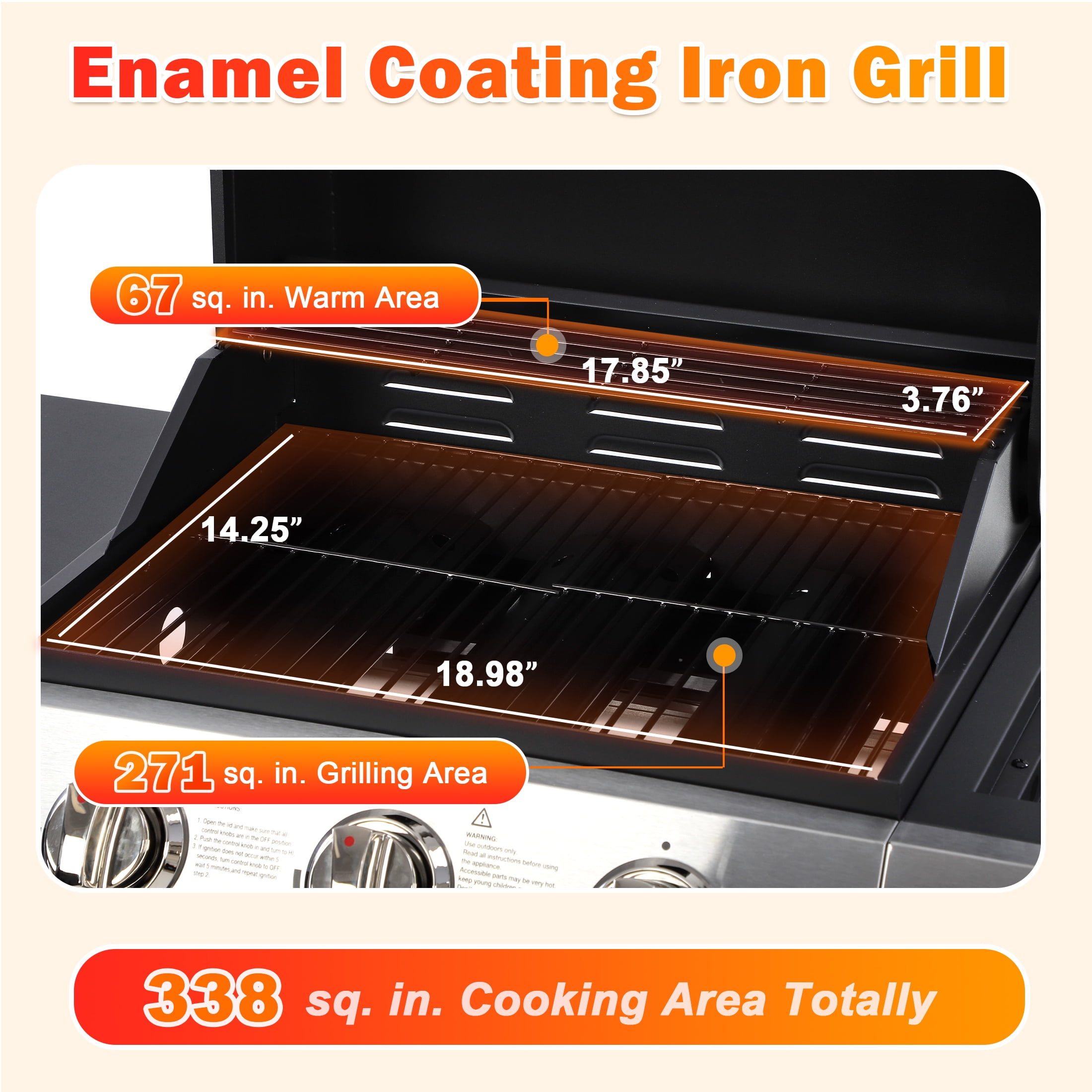 3-Burner Propane Gas Grill with Side Burner, Gas BBQ Grill with Thermometer, Bottle Opener, and Tool Hooks, 40000 BTU Output, Fit for Patio Camping Outdoor Cooking