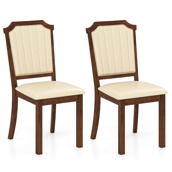 Costway Dining Chair Set of 2 Upholstered Kitchen Chair with PU Leather & Rubber Wood Frame