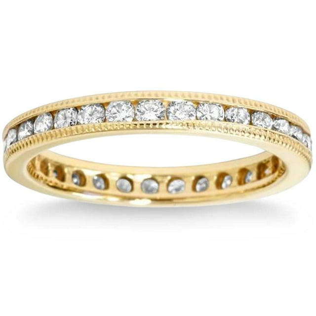 Bague d'Éternité en Diamant Naturel Rond Serti en Rail 1 Ct en Or Jaune 14 K Alliance