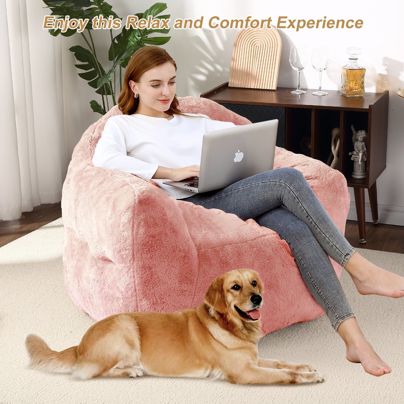 Extra Large Bean Bag Chair 39 Inch,Pre-Filled Plush Beanbag Sofa for Adults, Kids & Teens, Comfortable Lounge Chair for Bedroom & Living Room