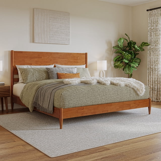 Lit Plateforme Bas en Bois Massif Pasadena Grand Format en Chêne Clair Toffee