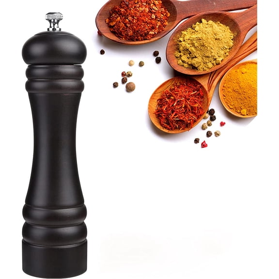 NOGIS Black Pepper Mill Grinder Refillable, 11 Inch Wood Pepper Mills with Adjustable Stainless Steel Precision Mechanism Suitable for Home, Kitchen, Barbecue, Party