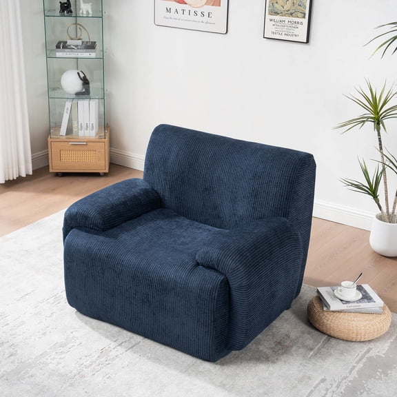 Upholstered Chenille Vertical Stripes Accent Chair, Boneless Single Sofa with Deep Seat, Comfy Reading Lounge Armchair for Living Room Bedroom Apartment, Navy