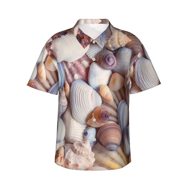Balery Sea Shells Camisas hawaianas de manga corta para hombre, camisas playeras de corte holgado, camisas de vacaciones con botones,Large