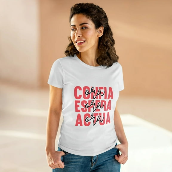 Confía, Ora, Espera, Actúa T-Shirt for Women's Midweight Cotton Tee