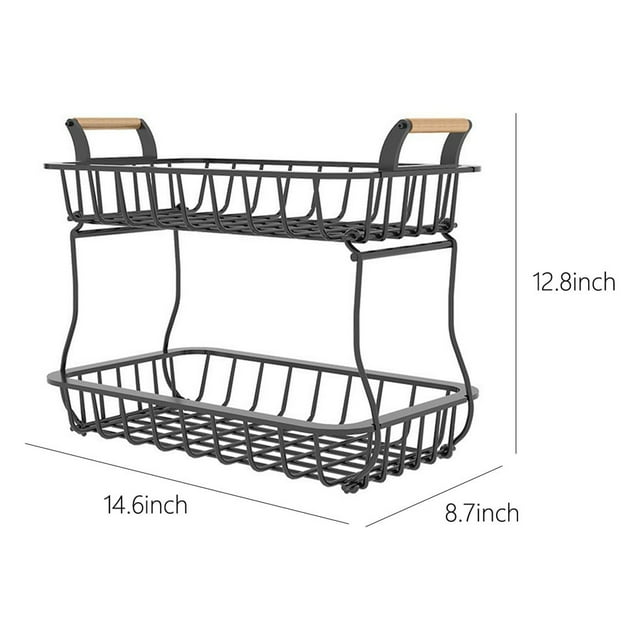 2 Tier Fruit Basket For Kitchen Counter, Bread Vegetable Storage Basket Fruit Bowl Stand Detachable Metal Wire Produce Basket