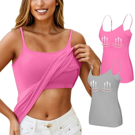 Nokdvo 2PC Yoga Racerback Tank Top for Women with Built in Bra Women s Padded Sports Bra Fitness Workout Running Shirts M