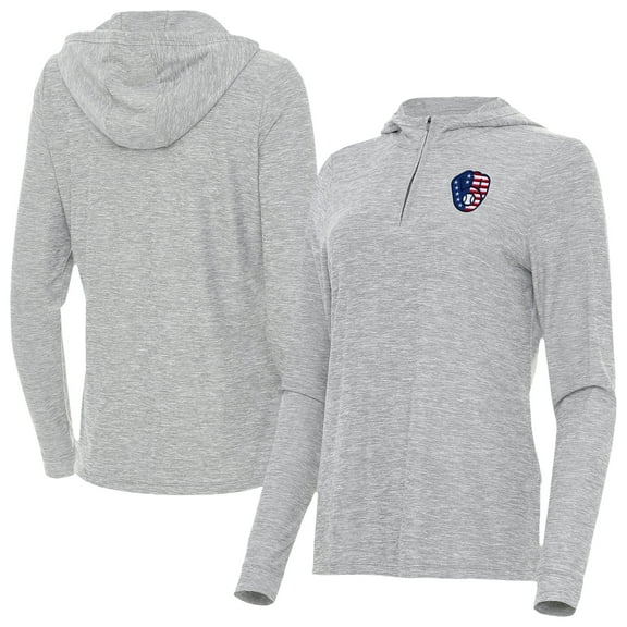 Women's Antigua Heather Gray Milwaukee Brewers Daybreak Quarter-Zip Hoodie