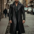 thumbnail image 3 of Aihuaihua Mens Leather Trench Coat Full Length Retro Steampunk Long Overcoat Vintage Open Front Cardigan Jacket Black L, 3 of 10