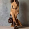 thumbnail image 2 of Women'S Western Suede Long Dress Fall Long Sleeve Zip Up Bodycon Slim Fit Dresses Light Brown S, 2 of 3