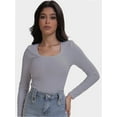 thumbnail image 5 of Casual Women's Long Sleeve Shirts Knit Fitted Stretch Scoopneck Basic Solid Tunic Tops, 5 of 6