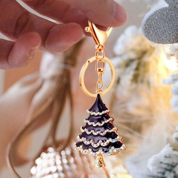 Llavero Navideño de Metal con Colgante de Papá Noel y Etiqueta Pequeña. Accesorios Navideños.