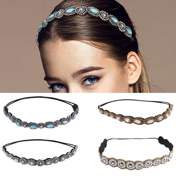 SmartBy Beaded Elastic Headband Pull-free Hair Exquisite Craftmanship Hair Accessories Elastic Rhinestone Beaded Women Headbands for Girl