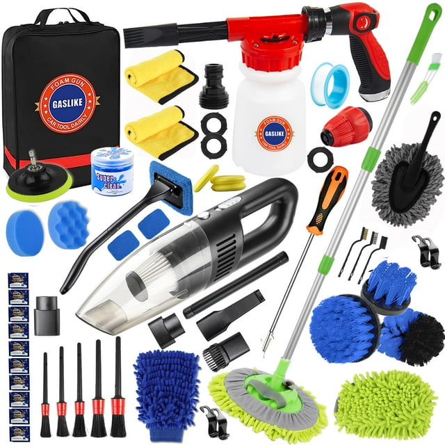 Kit de limpieza para lavado de autos GASLIKE de 63 piezas con pistola de espuma y aspiradora