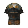 thumbnail image 2 of Lsque Rustic Cabin Autumn Forest print Men's Cuban Collar Short Sleeve Shirt Summer Beachwear Casual Button Down Fashionable Vacation Leisure Shirt-Large, 2 of 7
