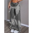 thumbnail image 4 of Pantalones vaqueros holgados Y2K for mujeres y niñas, pantalones vaqueros con dobladillo crudo y pierna ancha con retales de estrellas, ropa informal estilo Hip Hop, ropa Preppy, 4 of 7