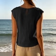 thumbnail image 5 of hoksml Women's Cotton Linen Cap Sleeve Top, Round Neck Casual Blouse, Loose Fit Summer Daily Office Wear Shirt, 5 of 9