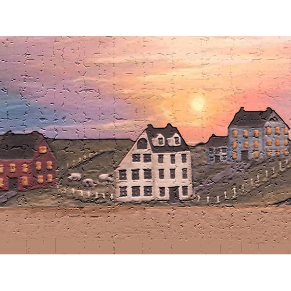 Dundee Deco's Peel and Stick Wallpaper Border - Country Orange Purple Sunset in Town Wall Border Retro Design, 15 ft x 7 in (4.57m x 17.78cm), Self Adhesive