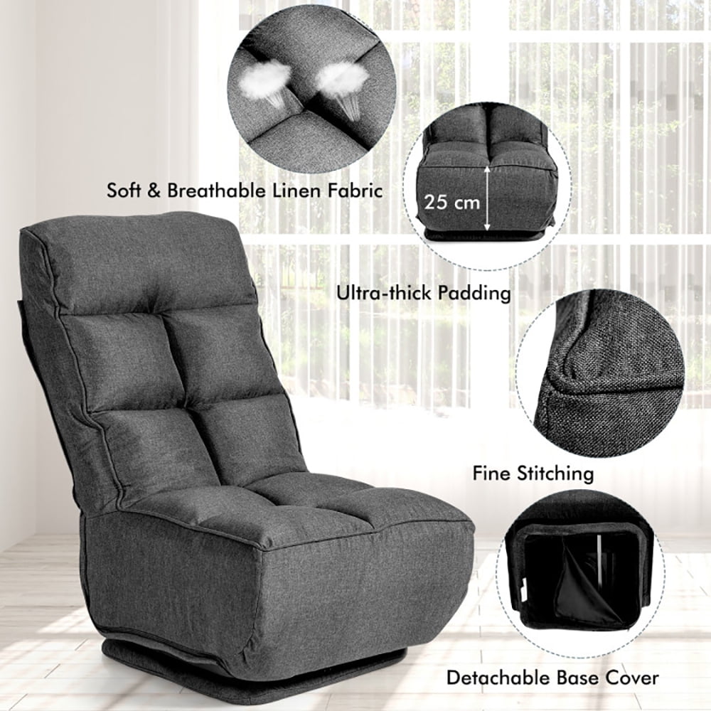 Finihen Swivel Folding Lazy Sofa Chair, Floor Chair, 360-Degree Swivel Folding Floor Chair with 6 Adjustable Positions, for Living Room, Bedroom, for Gaming, Reading, Gray