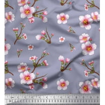 Soimoi Gray Poly Georgette Fabric Blossom Floral Printed Fabric 1 Yard 52 Inch Wide