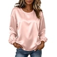 thumbnail image 2 of VBVC Women's Crewneck Satin Blouse , Ladies' Long Sleeve Silk Top , Casual Loose Fit Dressy Shirt For Women, Pink , S-3XL, 2 of 10