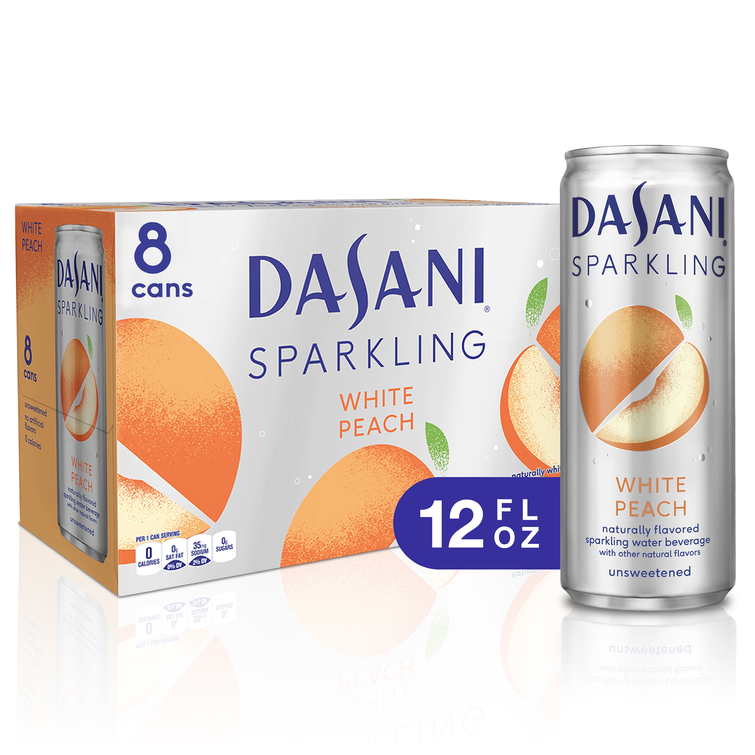 DASANI Sparkling Water White Peach Zero Calories, 12 fl oz, 8 Pack