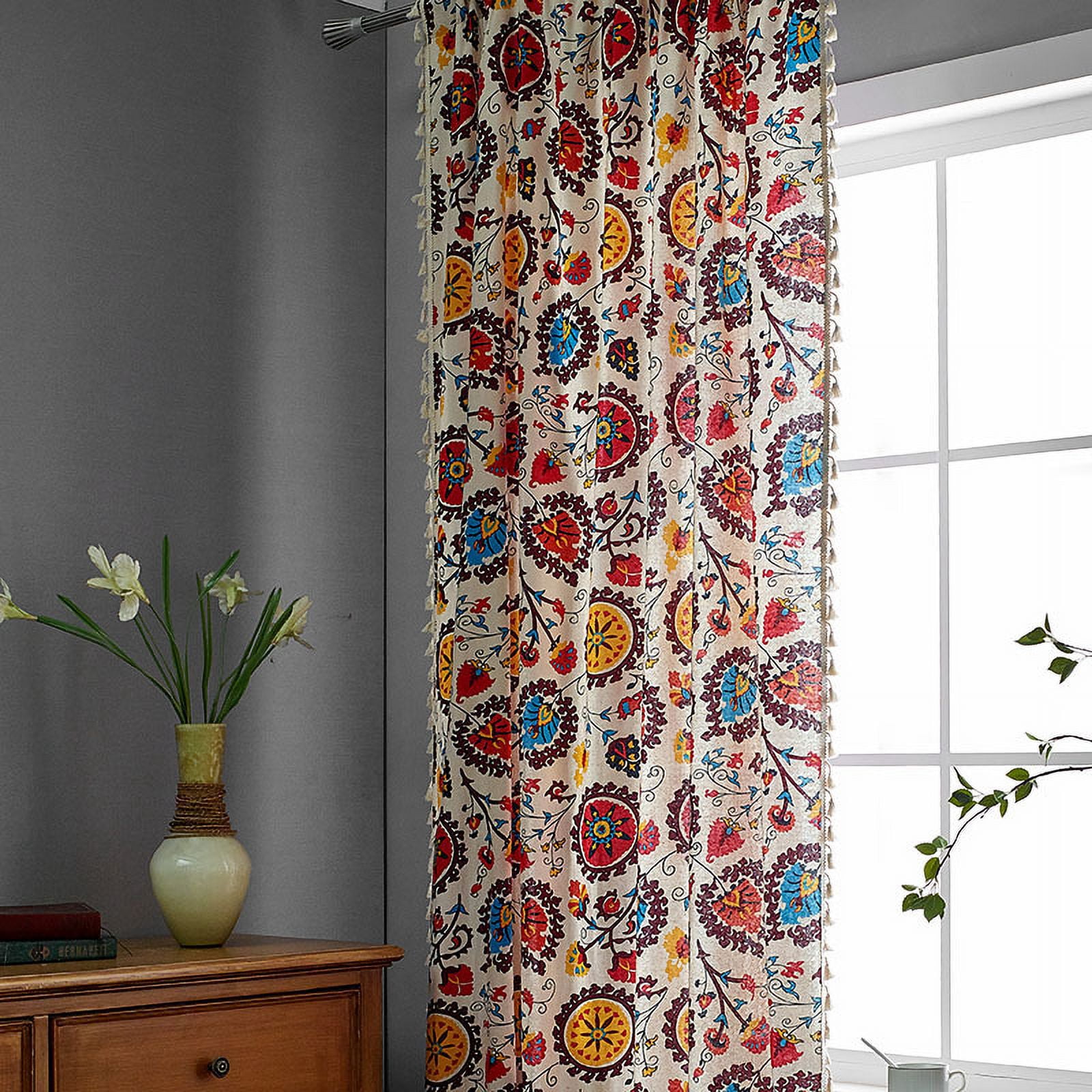XmhyTop Home Curtains for Bedroom Living Room,Semi-Blackout Country Cotton and linen Vintage Chic Tassels Hollow Window Treatment Rod Pocket Drape（2 Panel，86.6*57in,A70）