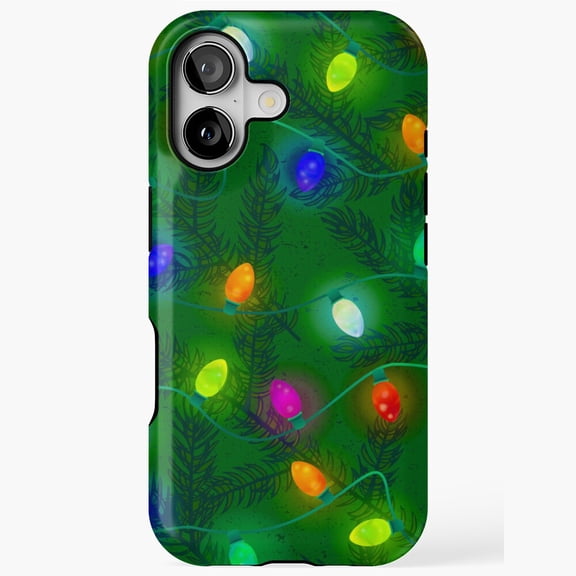 Christmas Tree Green Snowflake Lights Holiday Pattern Tough Phone Case iPhone 17 16 15 14 13 12 11 Pro Max