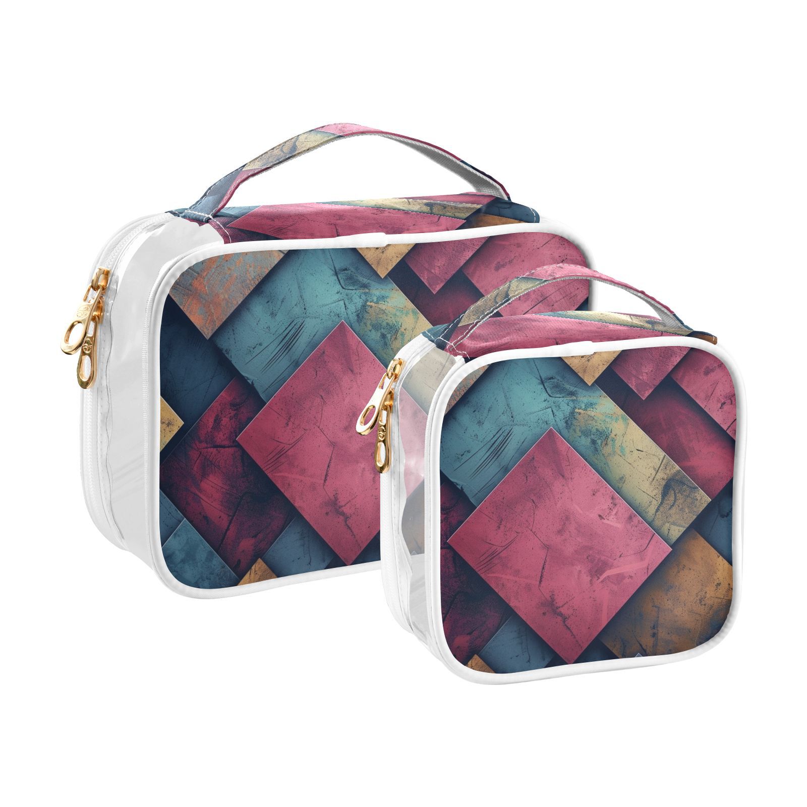 Clear Makeup Bags with Handle Large Opening 2 Pack Set Toiletry Bag Quart Size Bag, for Women Man Traveling Travel Essentials, Toiletries and Other. Colorful Grid