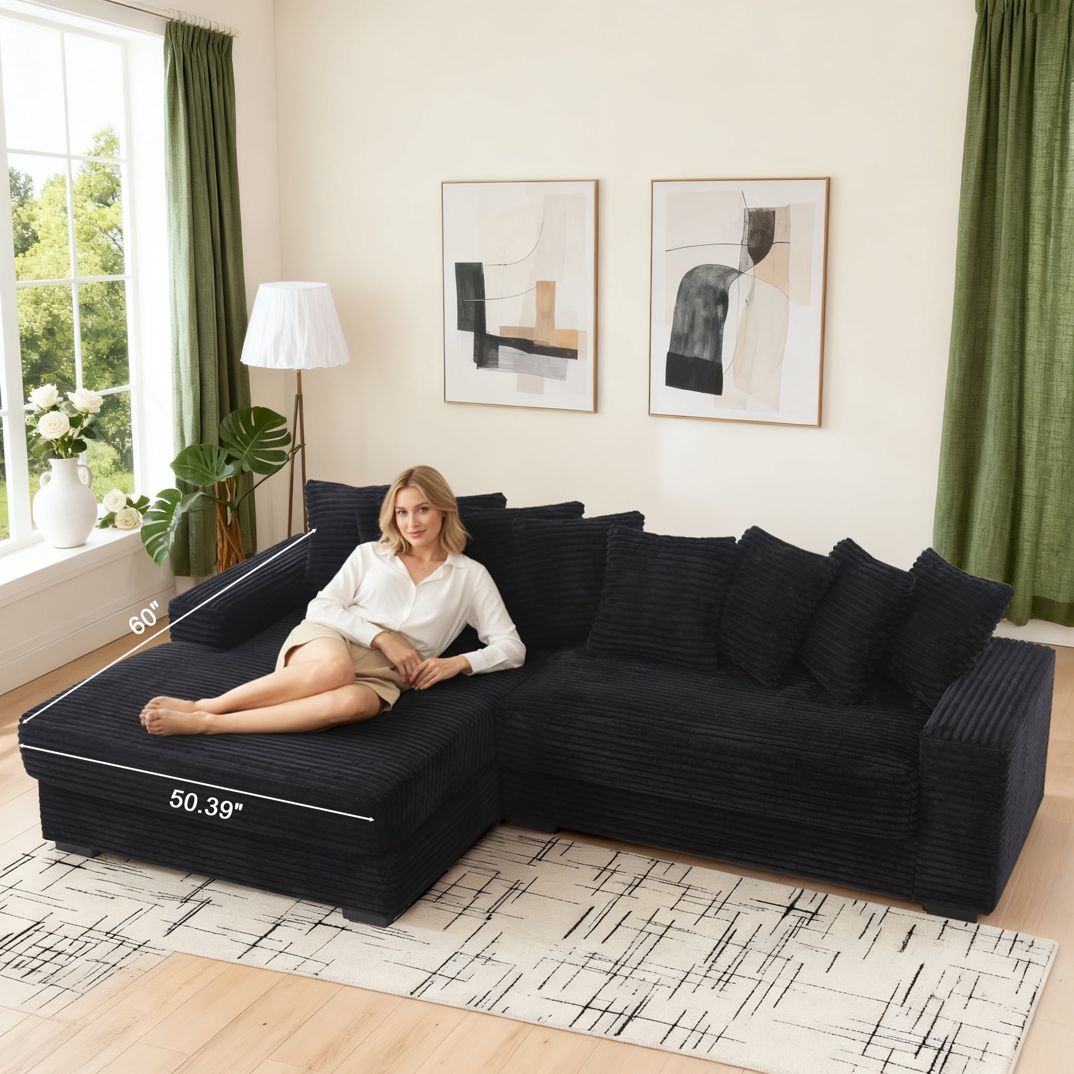 EPOWP Modular Sectional Sofa with 8 Pillows, 111" L Shaped Deep-Seating Couch for Living Room, Black(Left)