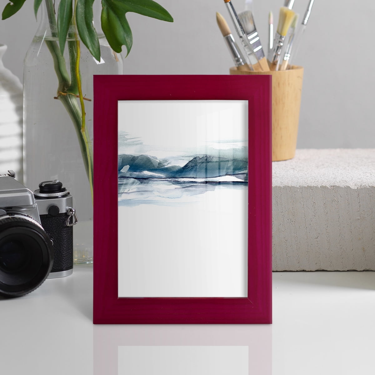 Stark Horizon I - Framed Print w/glass - Cherry Red