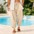thumbnail image 7 of WULMLEO Mens Harem Pants Casual Elastic Waist Drawstring Baggy Hippie Trousers Cotton Linen Boho Yoga Beach Pants Khaki L, 7 of 7