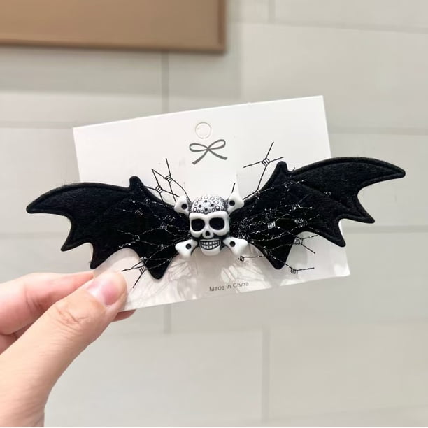 Pinzas para el pelo de Halloween, pinzas para el pelo con lazos, horquillas para el pelo del Día de los Muertos, horquilla verde brillante con murciélago de calabaza, antideslizante, hechas