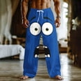 thumbnail image 1 of Ceisia Men's Loose Straight Leg Casual Pants Shocked Big Eye Cartoon Print Elastic Drawstring Waist Multi-Color Beach Vacation Pants Blue S Gifts, 1 of 5