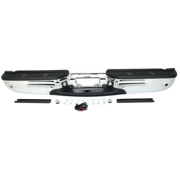 Step Bumper Compatible with FORD F-SERIES SUPER DUTY 2001-2007 ASSEMBLY Chrome Fleetside Regular Cab/SuperCab with Rear Object Sensor Holes with Brackets