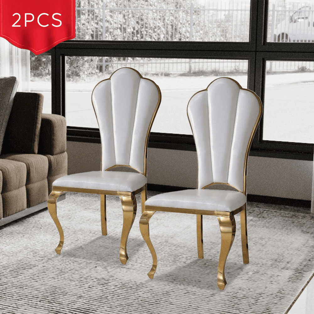 Dining Chairs Set of 2, PU Leather Upholstered Side Chairs with Golden