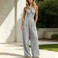 thumbnail image 5 of Women's Sleeveless Jumpsuit, Turndown Collar V-Neck With Pockets, Fashion One-Piece Pants For Office & Casual Outings Gray M, 5 of 7