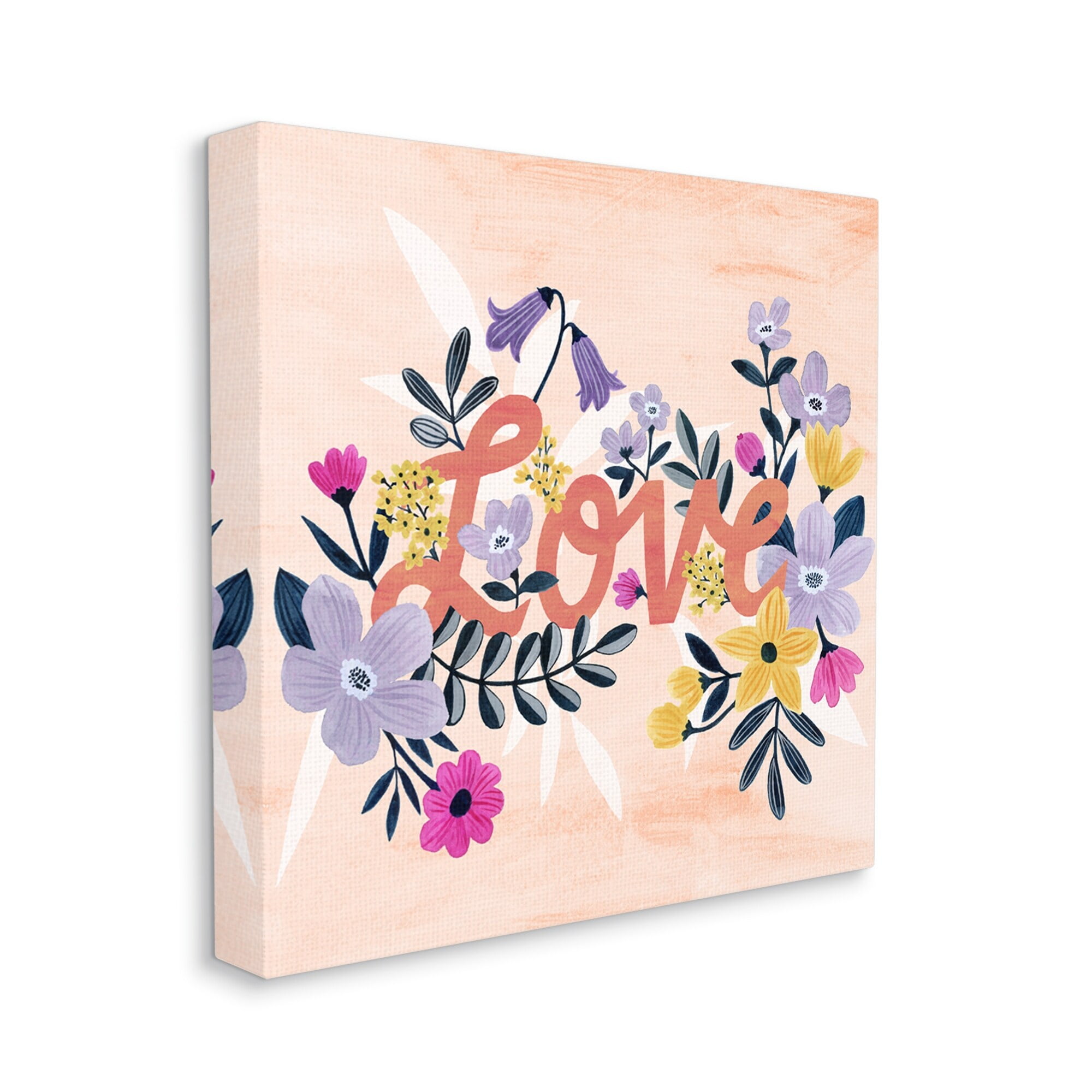 Stupell Industries Love Calligraphy Bold Floral Botanical Border Canvas Wall Art, 24 x 24, Design by Grace Popp