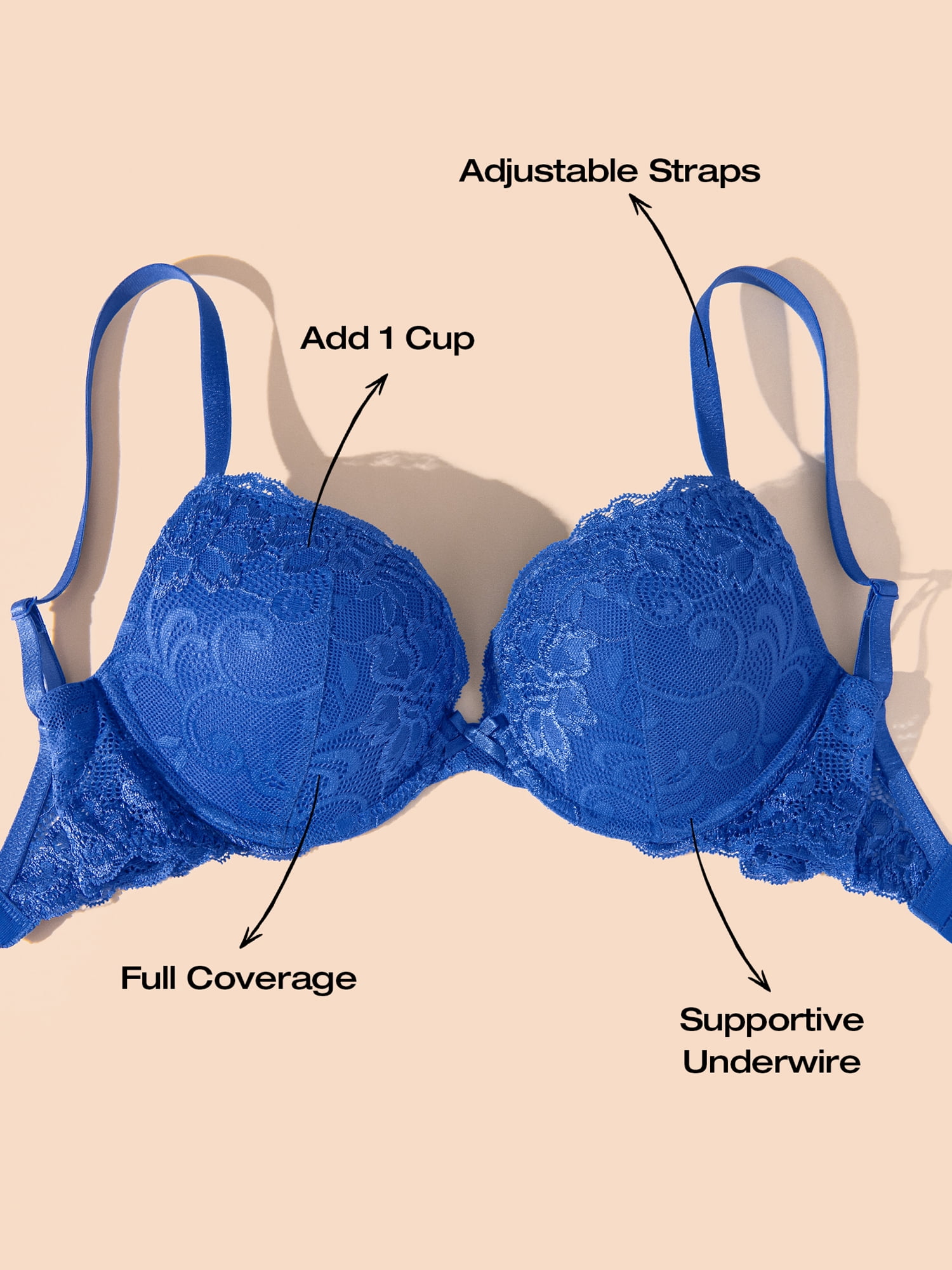 Deyllo Women's Push Up Bra Padded Plunge Add Cups Underwire Lace Lift Up Bra, royal blue 38A