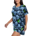 thumbnail image 5 of Lafuoo Fresh Blueberries Pattern Women's Round Neck Short Sleeve Pajamas Set, Button Pajamas Elastic Band Pajamas Home Wear-X-Large, 5 of 9