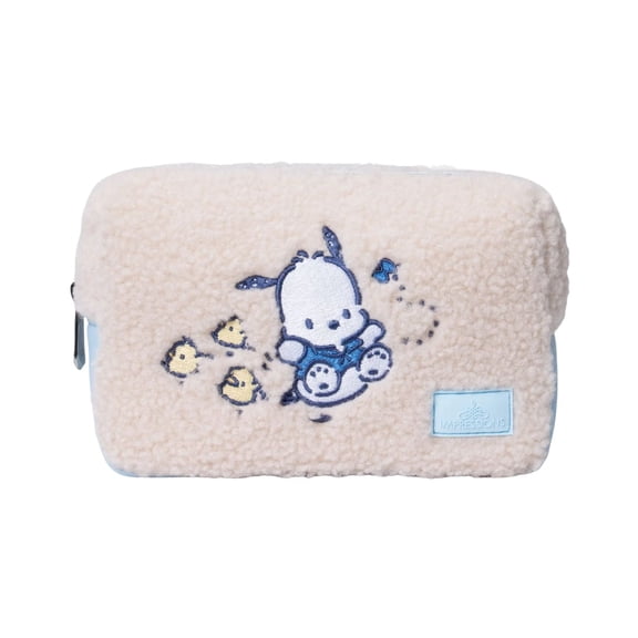 Impressions Vanity Pochacco Sherpa Travel Makeup Pouch with Outer Slip Pocket and Silver Hardware