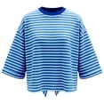 thumbnail image 4 of Womens Tops 2026 Striped Tie Back Short Sleeve T Shirts Crewneck Casual Loose Basic Tee Summer Outfits, 4 of 5