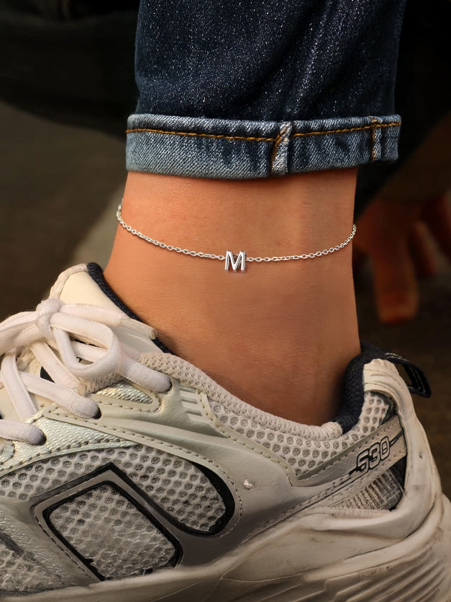 ChicSilver 925 Sterling Silver Initial Ankle Bracelets for Women, Simple Dainty Letter Initial Anklets Beach Foot Chain Alphabet Jewelry