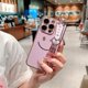 thumbnail image 2 of Funda para iPhone 14 Pro Max para mujer, cubierta con cara sonriente con revestimiento de brillo brillante con correa y protección para lente de cámara, funda para teléfono con par, 2 of 5