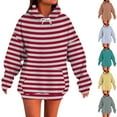 thumbnail image 5 of qucoqpe Womens Striped Print Hooded Sweatshirt Longline Oversized Pullover Top with Drop Shoulder Sleeves Roomy Front Pockets Soft Sweatshirts Trendy Streetwear, 5 of 5