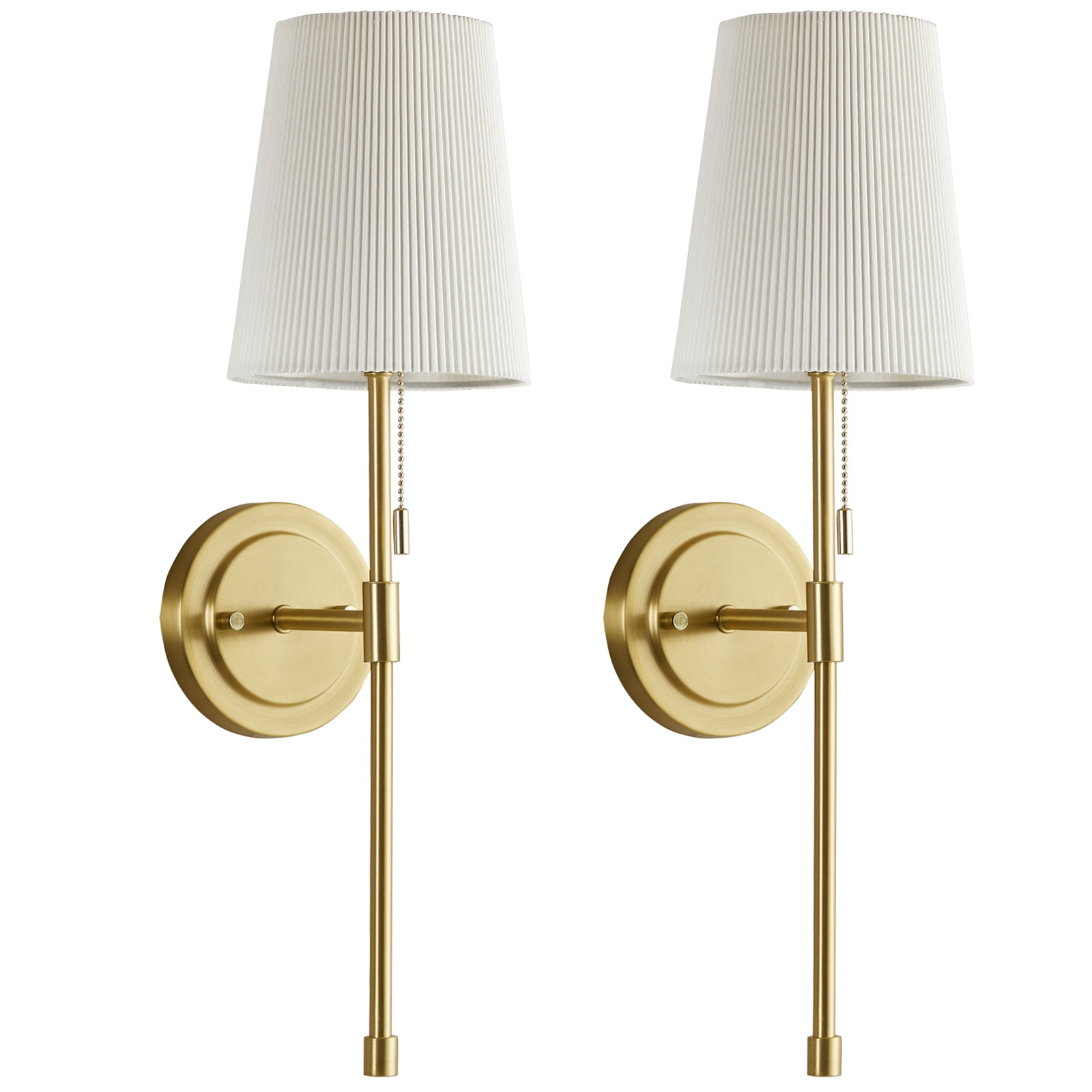 NATYSWAN Wall Sconces Sets of 2, Retro Industrial Wall Lamps with Pull Chain, Bathroom Vanity Sconces Wall Lighting with White Fabric Shade