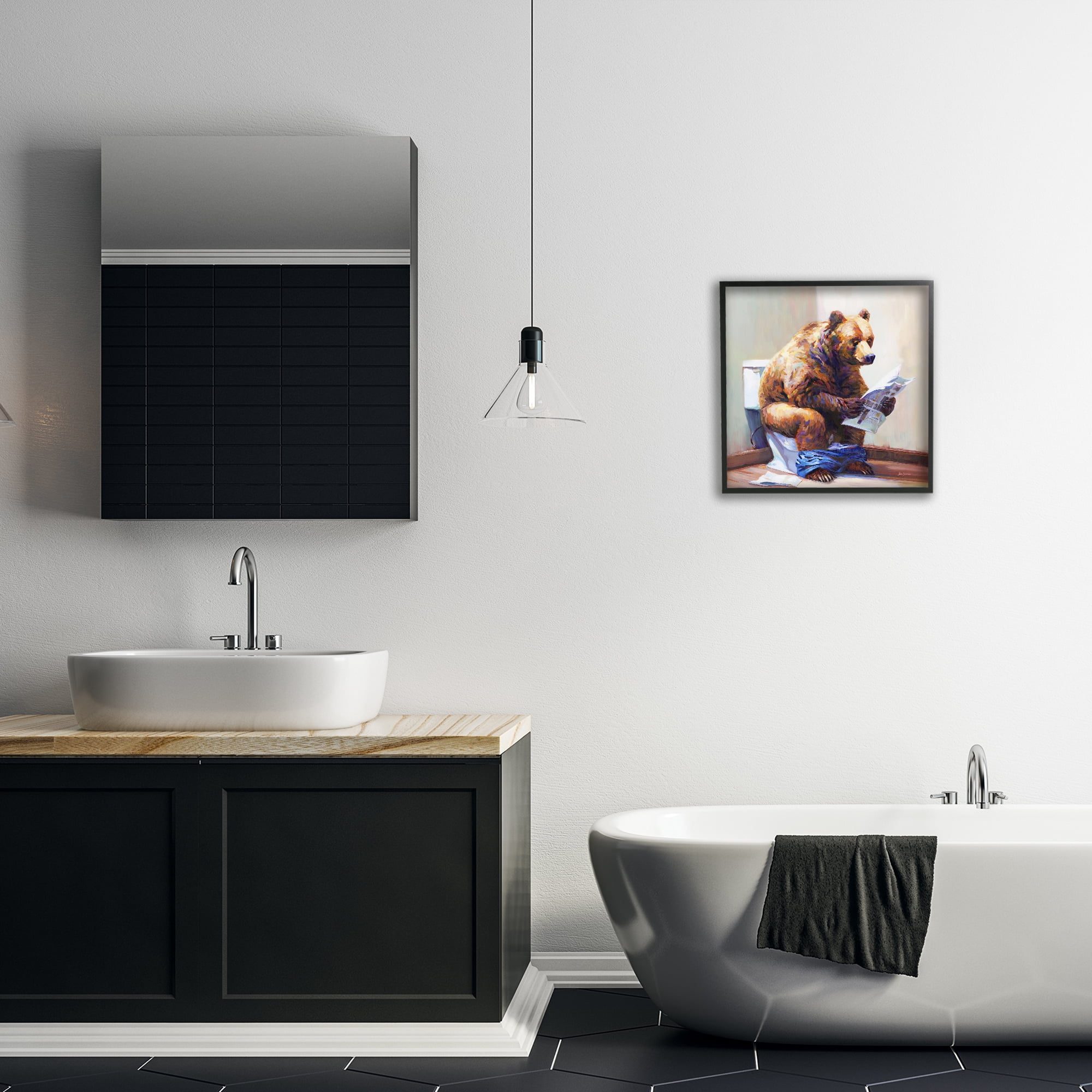 Stupell Industries Bathtub Bear with Graffiti Typography Painting Black Framed Art Print Wall Art, 17 x 17