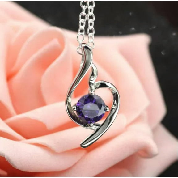 EOEMY 925 Sterling Silver Plating Fashion Women Color Crystal Pendant Jewelry Wholesal-Purple