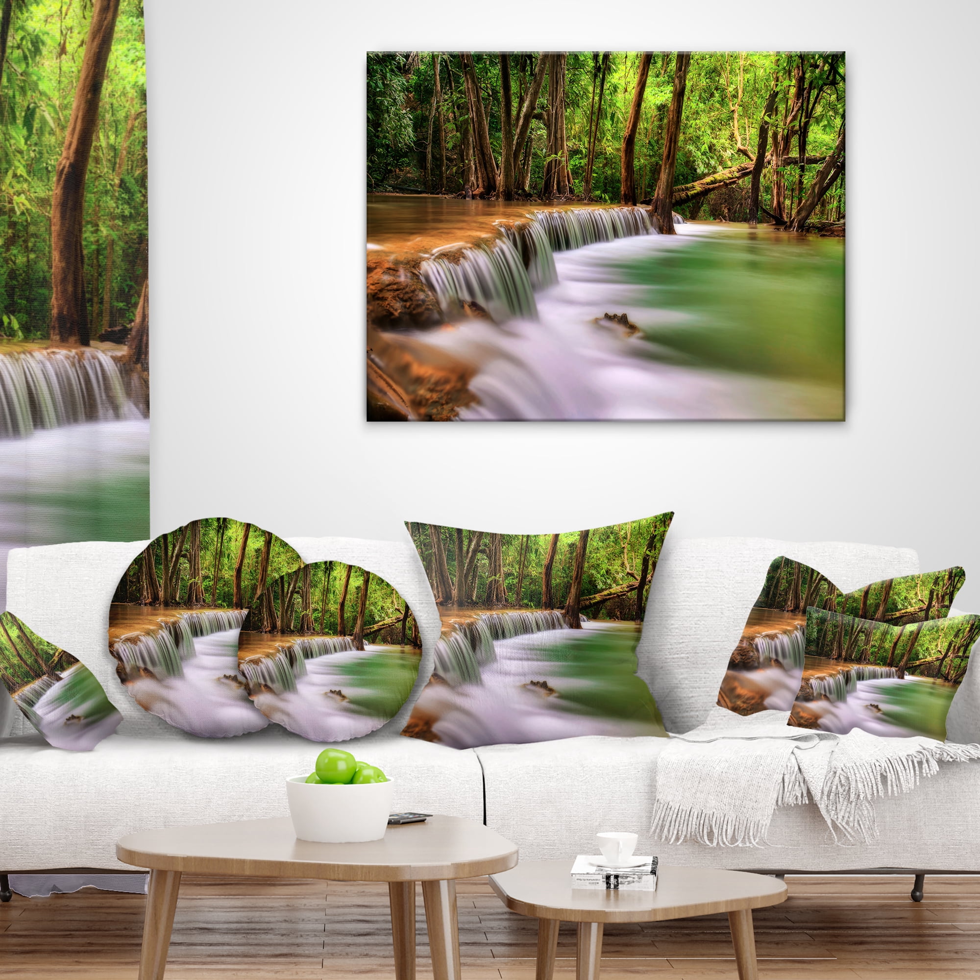 Designart Secodn Level Erawan Waterfall - Photography Throw Pillow - 16x16